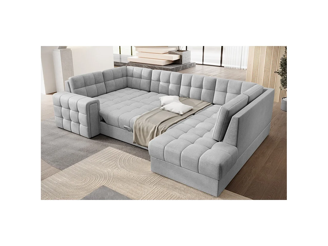 Canapé d'angle convertible MONTEZA gris 299 cm avec coffre et couchage