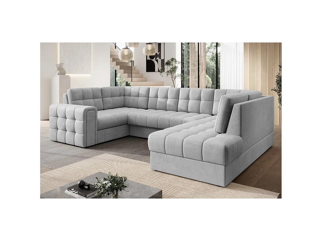 Canapé d'angle convertible MONTEZA gris 299 cm avec coffre et couchage