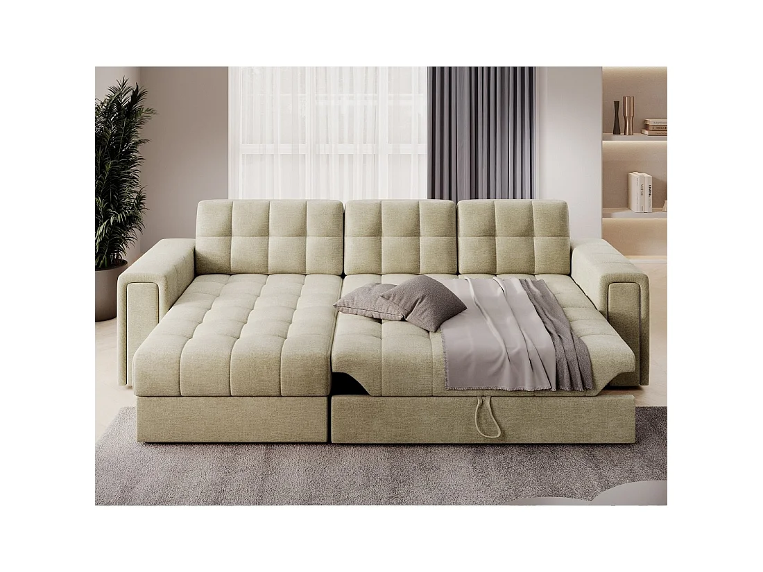 Canapé d'angle convertible KAPITARA beige réversible avec coffre de rangement