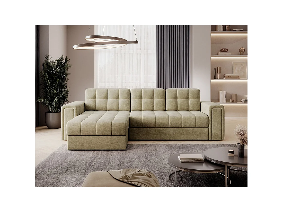 Canapé d'angle convertible KAPITARA beige réversible avec coffre de rangement