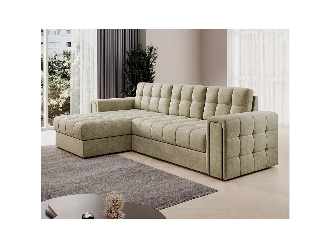 Canapé d'angle convertible KAPITARA beige réversible avec coffre de rangement