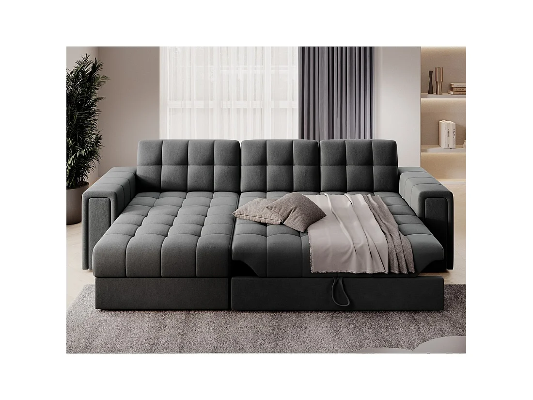 Sofá esquinero convertible KAPITARA en gris oscuro reversible con cofre de almacenamiento
