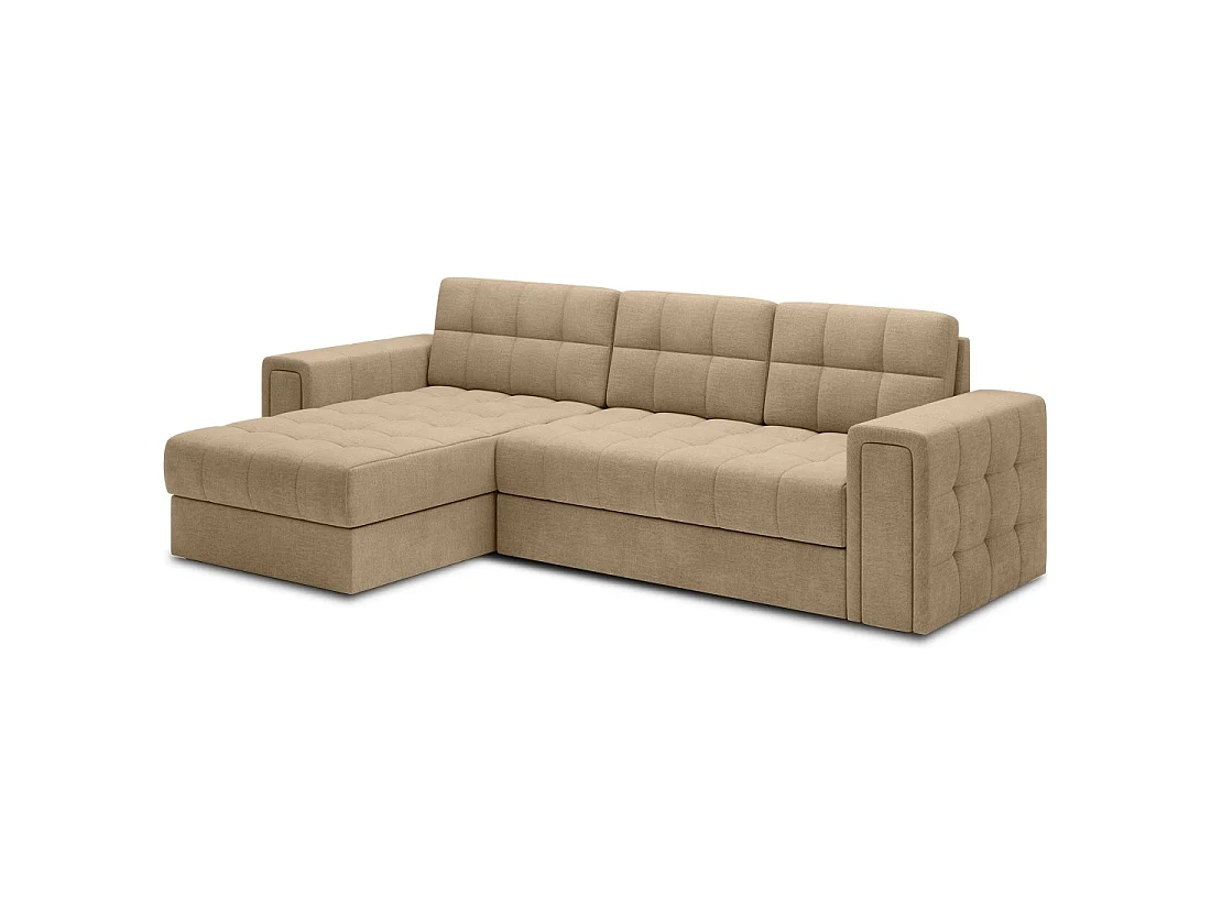 Sofá de esquina convertible KAPITARA beige reversible con cofre de almacenamiento