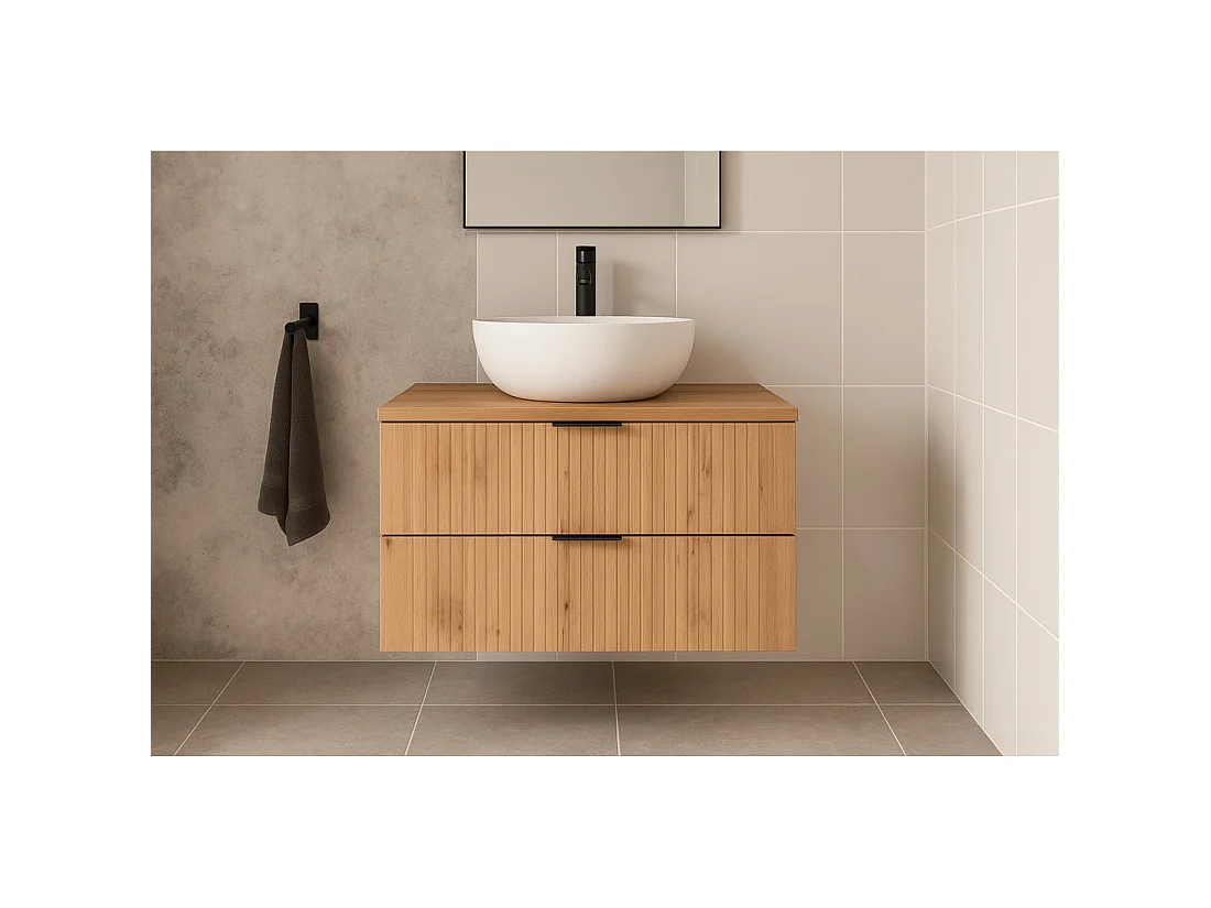 Set da bagno NOXERA 80 cm – Rovere wotan – Mobile sottolavabo con piano per lavabo e lavabo