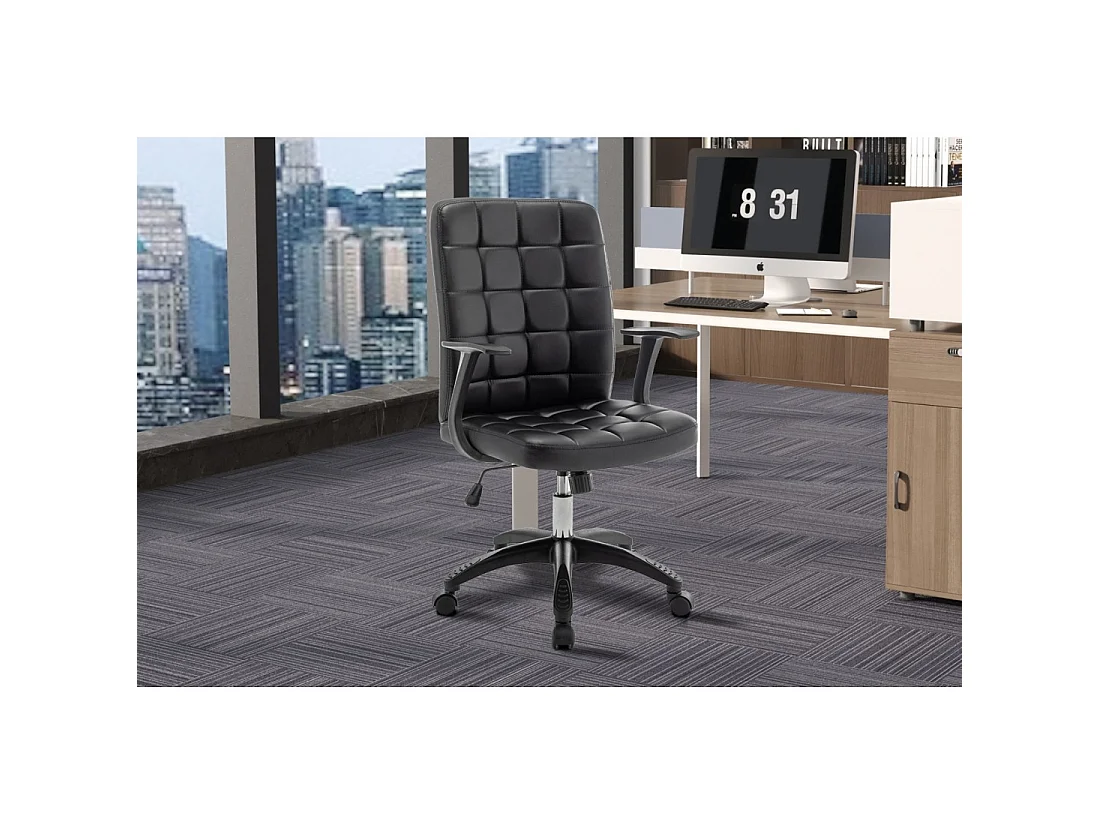 Chaise de bureau KARDEN – Tissu noir – Accoudoirs – Pivotante – Pieds métal – Style ergonomique et contemporain