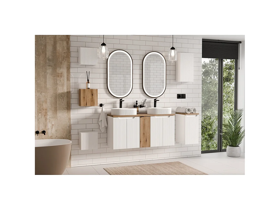 Mueble de almacenamiento VANO – Blanco alpino – 1 puerta – L30 × P18 × H57 cm – Para colgar