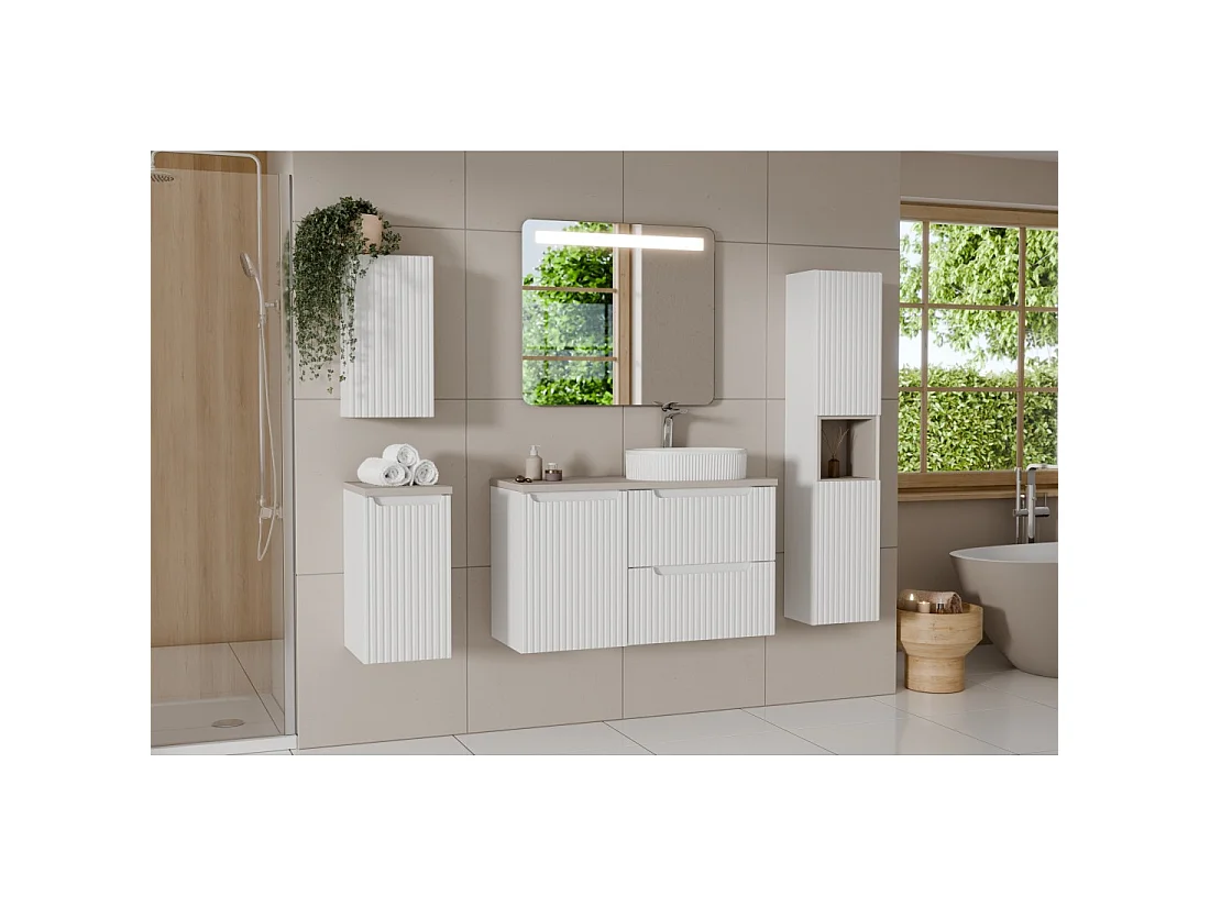 Mueble de almacenamiento VANO – Blanco alpino – 1 puerta – L30 × P18 × H57 cm – Para colgar