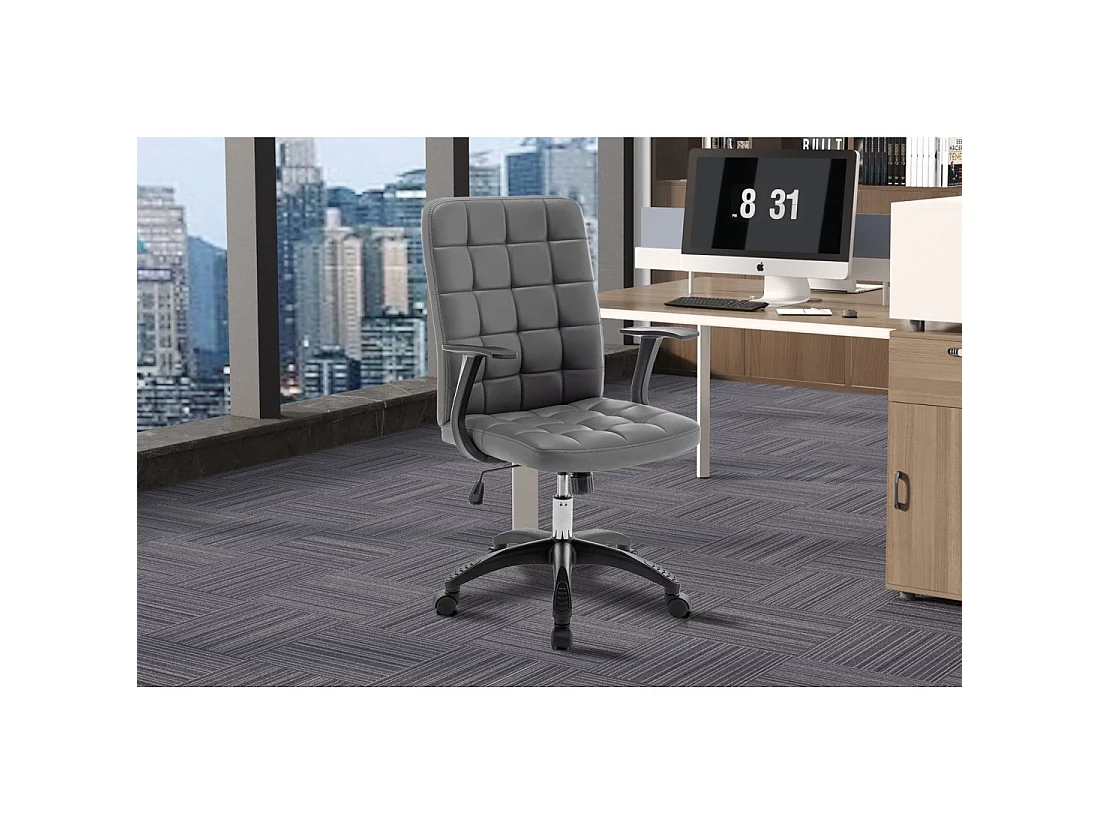 Chaise de bureau KARDEN – Tissu gris – Accoudoirs – Pivotante – Pieds métal – Design ergonomique et contemporain