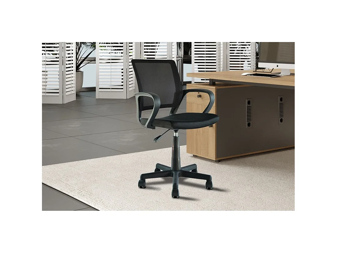 Chaise de bureau ZARNOX – Tissu noir – Accoudoirs – Pivotante – Pieds métal – Design moderne et fonctionnel