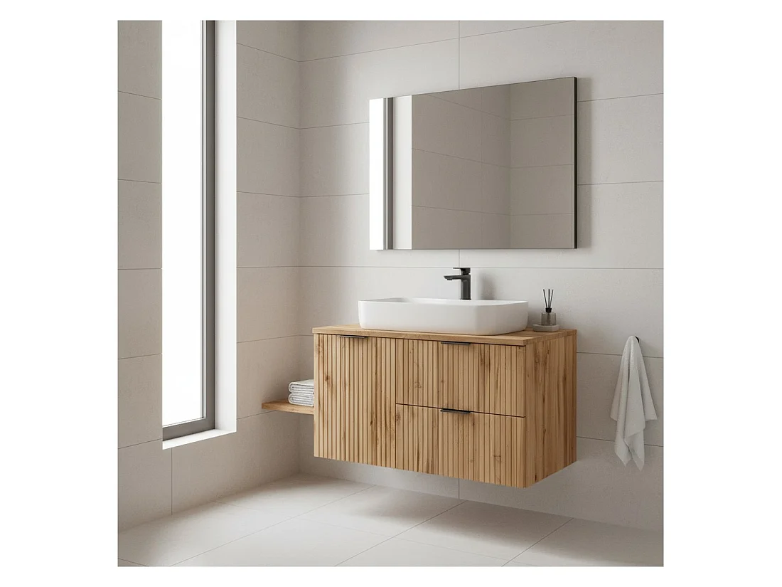 Badkamerset NOXERA 100 cm – Wotan Eik – plan voor wastafel met wasmand