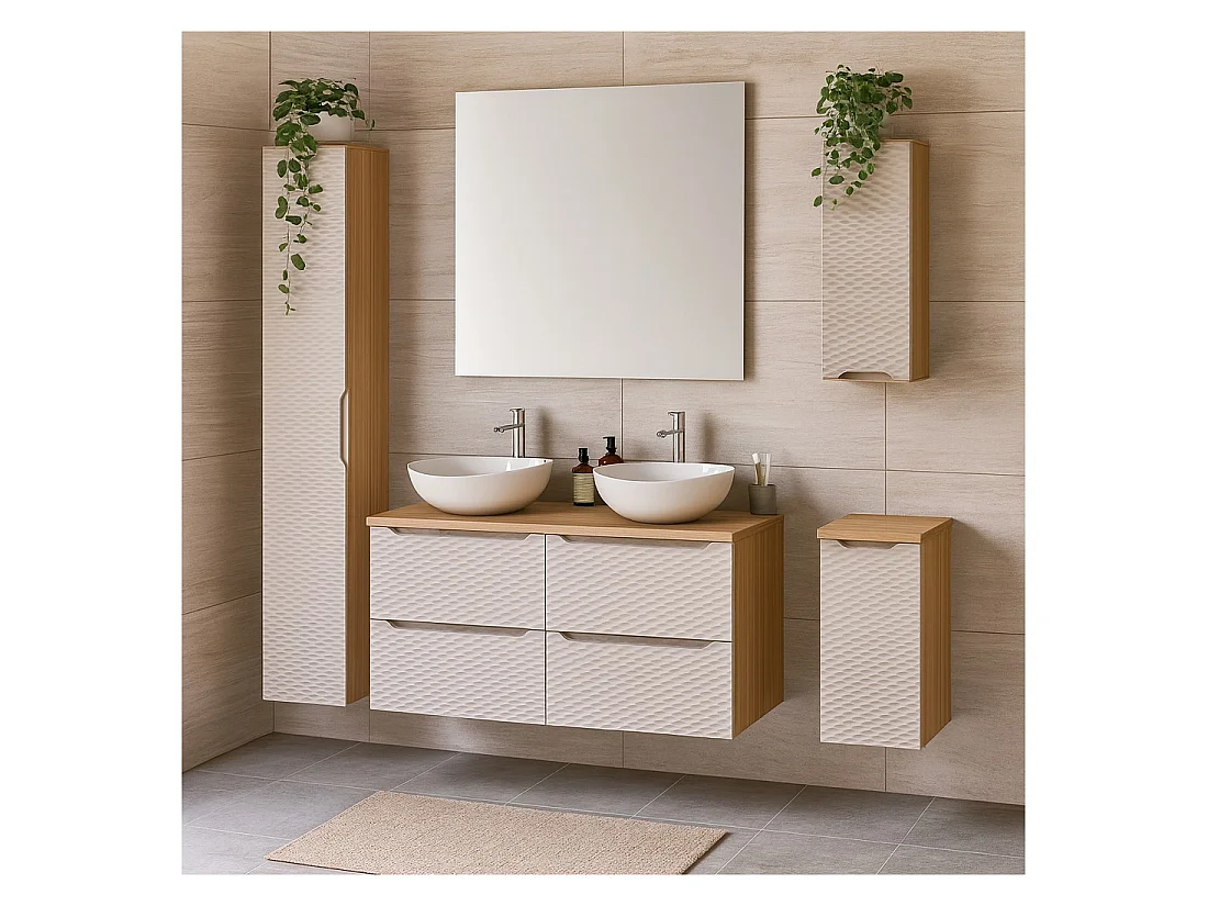Set voor badkamer YOKA beige: opbergmeubel 30 cm + blad voor wastafel