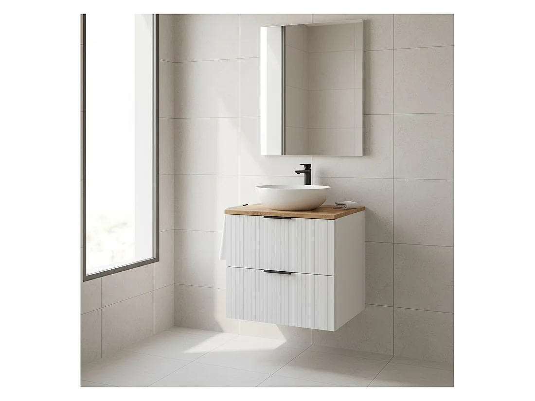 Set da bagno NOXERA 60 cm - Bianco opaco e rovere wotan
