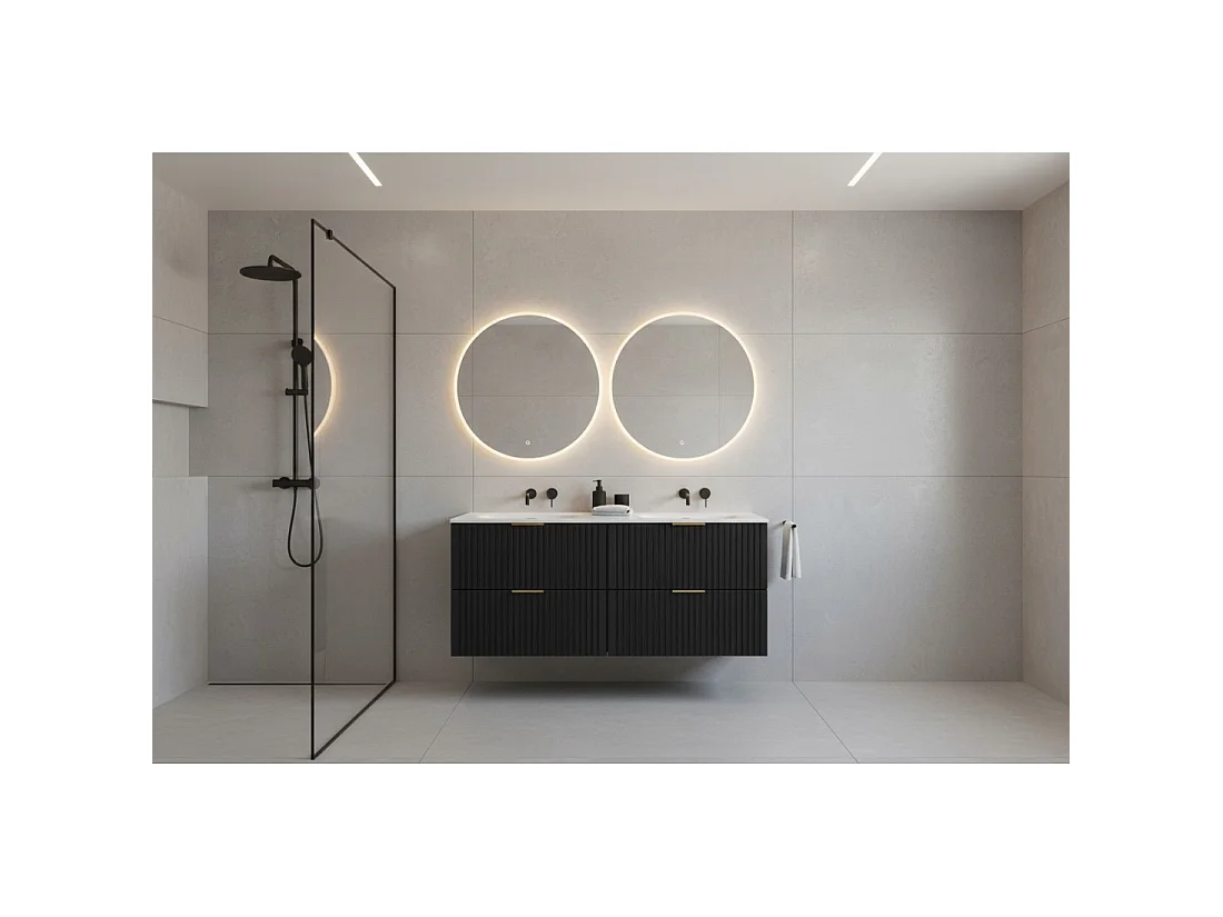 Meuble sous vasque NOXERA 120 cm – Noir mat – Double vasque encastrée + siphons