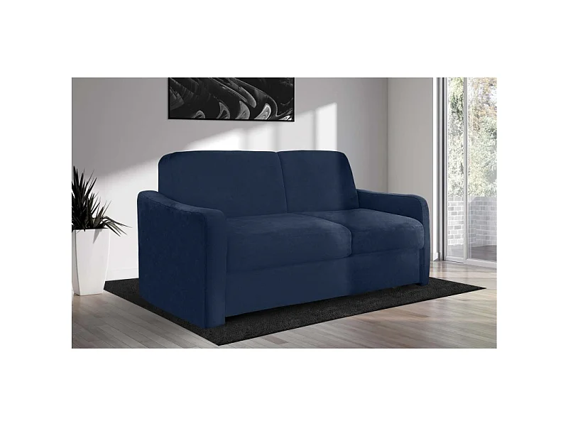 HORACE canapé droit convertible Rapido 3 places bleu nuit avec matelas Dunlopillo 15cm 140x200 cm