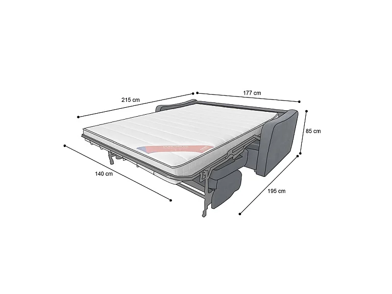 HORACE canapé droit convertible Rapido 3 places bleu nuit avec matelas Dunlopillo 15cm 140x200 cm