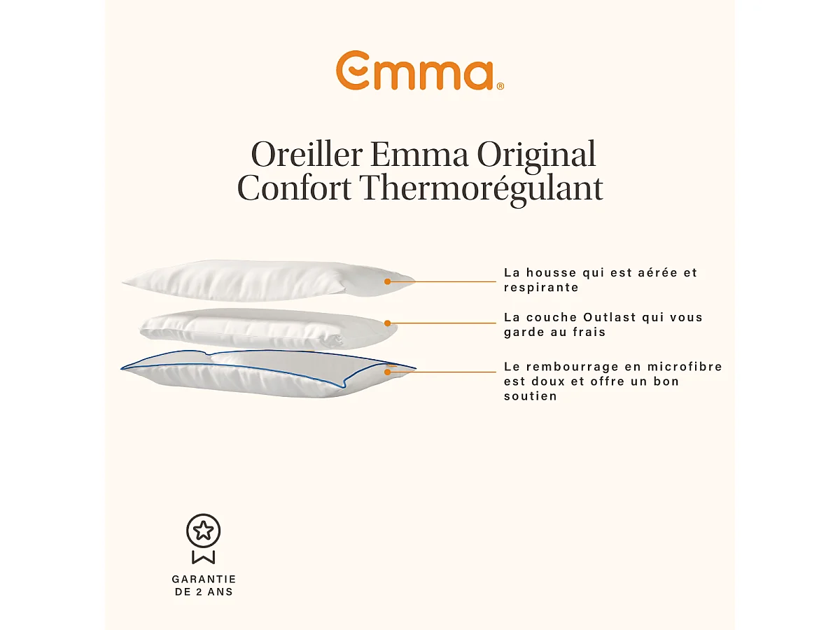 Oreiller Emma Original Confort Thermorégulant - 050 x 070 cm