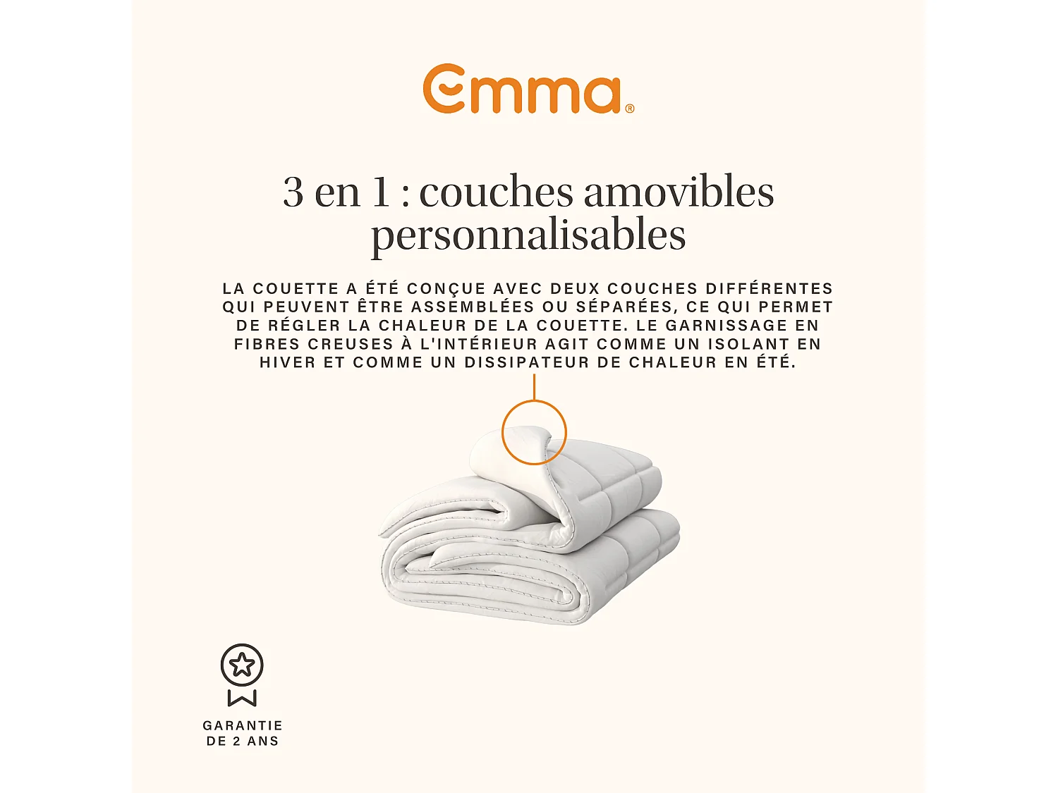 Emma Couette Toutes saisons 0 x 240 x 220 cm Blanc