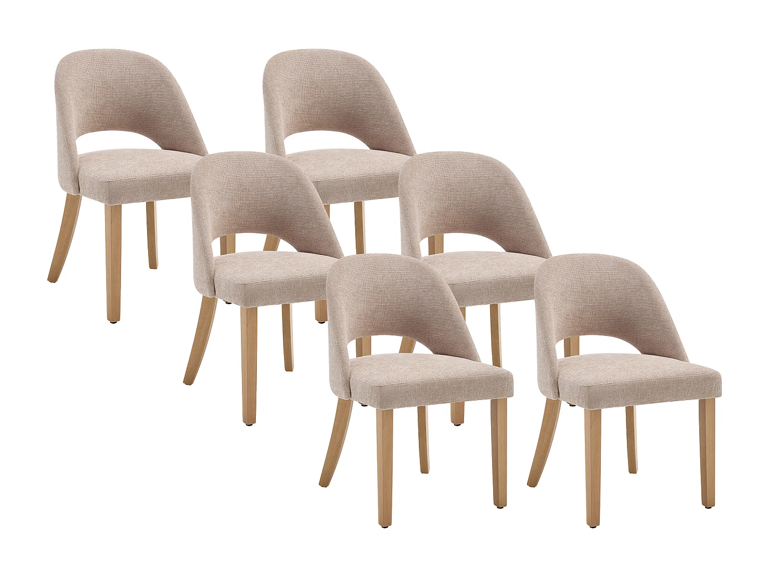 Lot de 6 chaises en tissu texturé et bois d'hévéa - Beige - FUNIRA