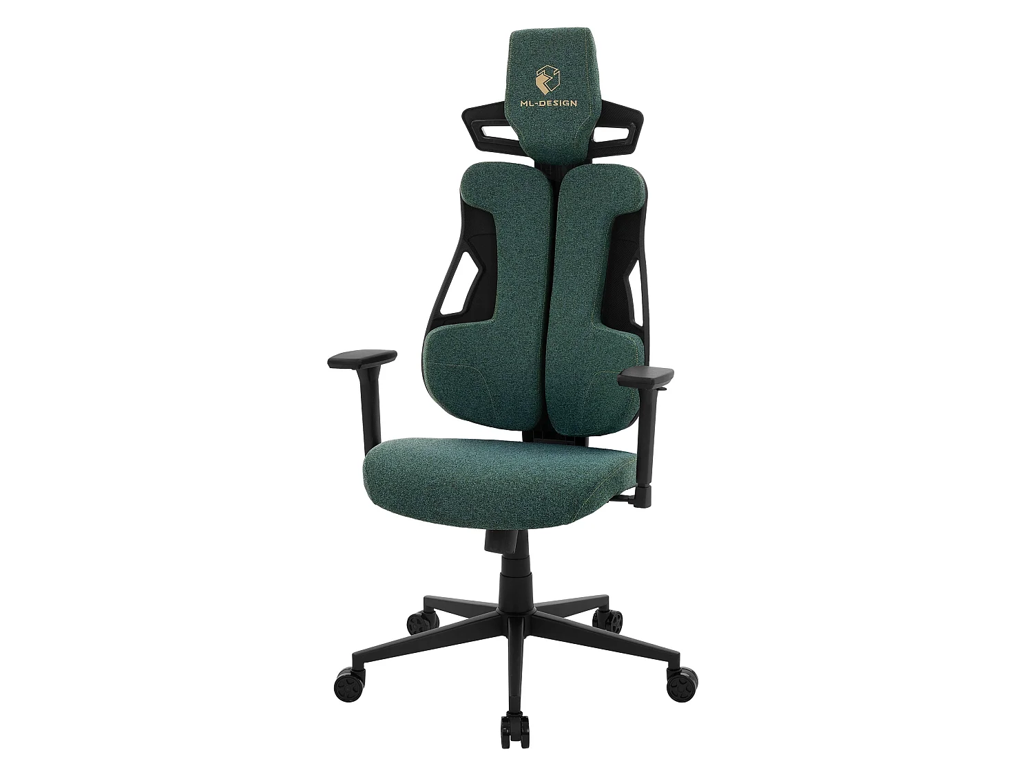 ML-Design Silla gaming ergonómica, tela verde, asiento de ordenador con soporte lumbar, reposacabezas, reposabrazos 3D sillón gamer