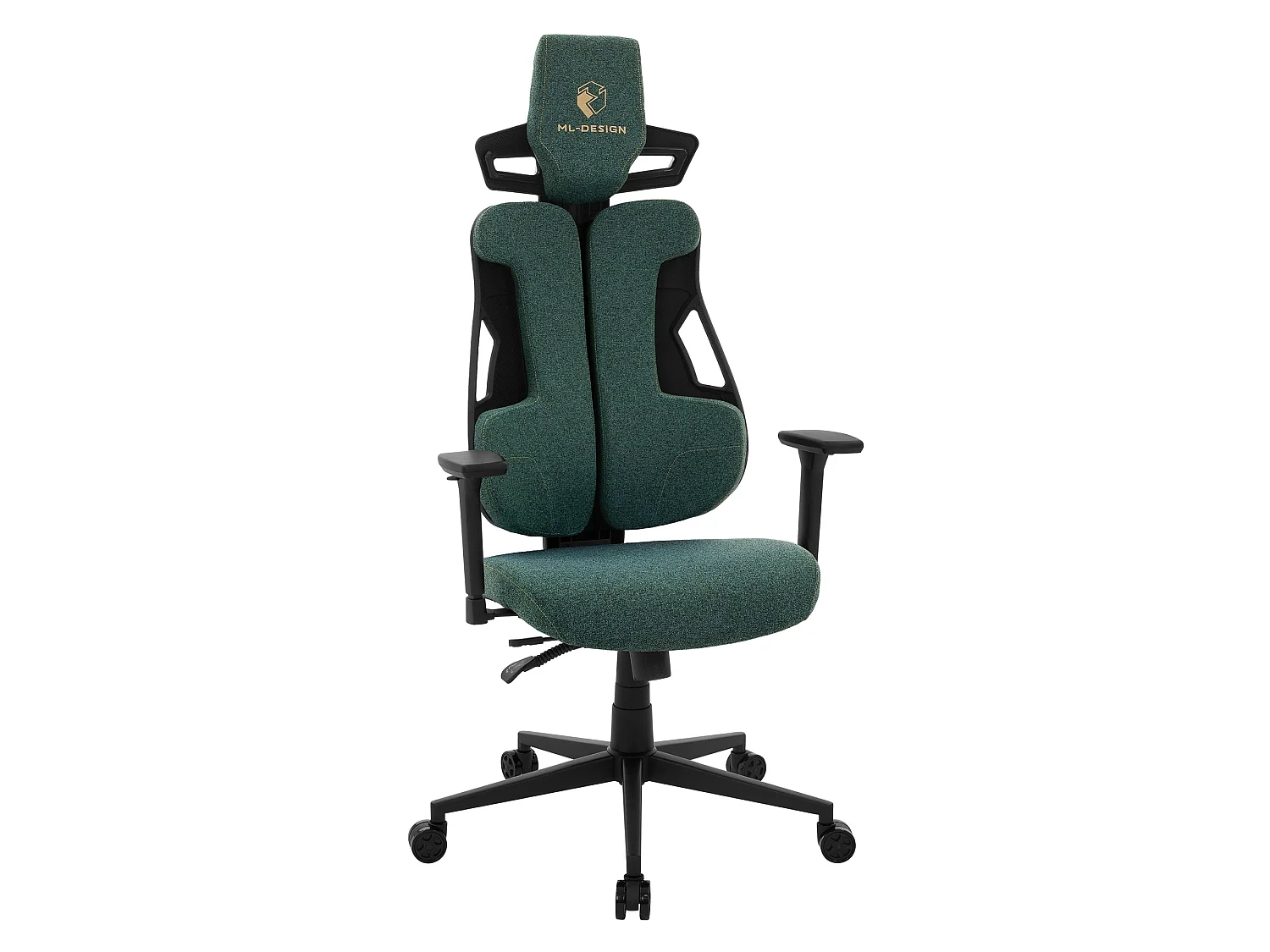 ML-Design Silla gaming ergonómica, tela verde, asiento de ordenador con soporte lumbar, reposacabezas, reposabrazos 3D sillón gamer
