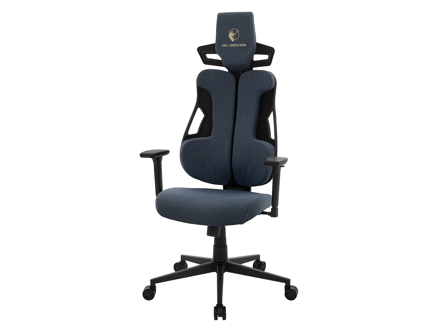 ML-Design Silla gaming ergonómica, tela azul, asiento de ordenador con soporte lumbar, reposacabezas, reposabrazos 3D sillón gamer