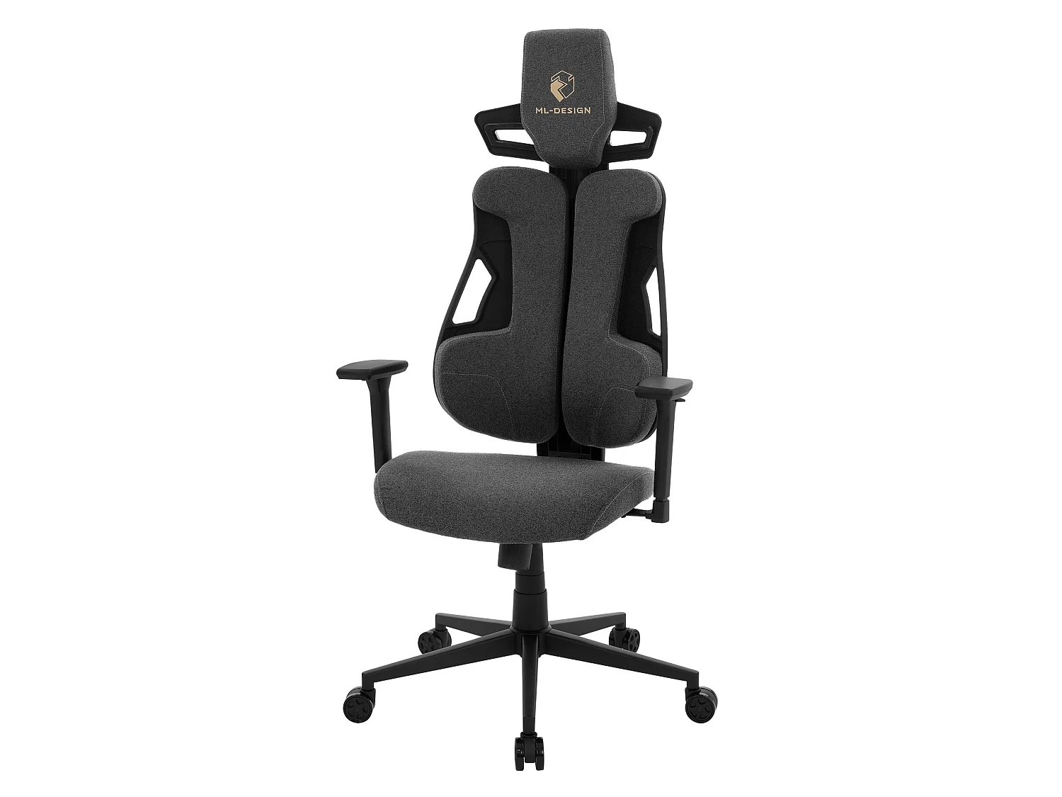 ML-Design Silla gaming ergonómica, tela gris, asiento de ordenador con soporte lumbar, reposacabezas, reposabrazos 3D sillón gamer