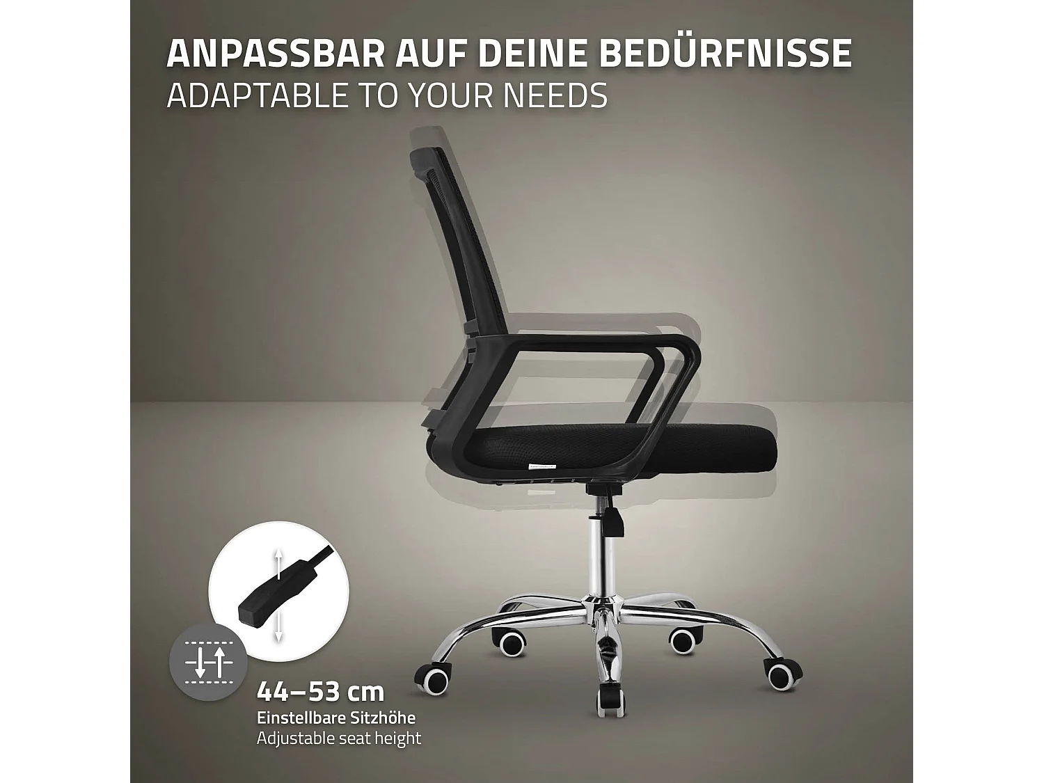 Chaise de bureau ergonomique noir avec roulettes pivotant 360° avec dossier en maille soutien lombaire et accoudoirs siège ordinateur hauteur réglable