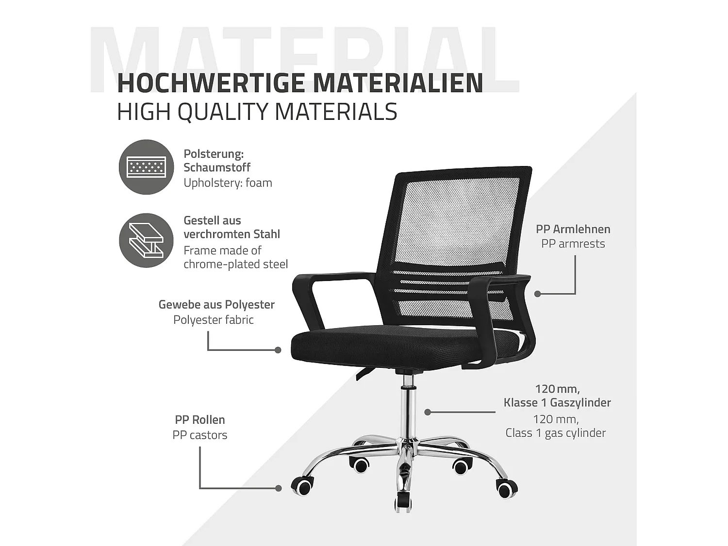 Chaise de bureau ergonomique noir avec roulettes pivotant 360° avec dossier en maille soutien lombaire et accoudoirs siège ordinateur hauteur réglable