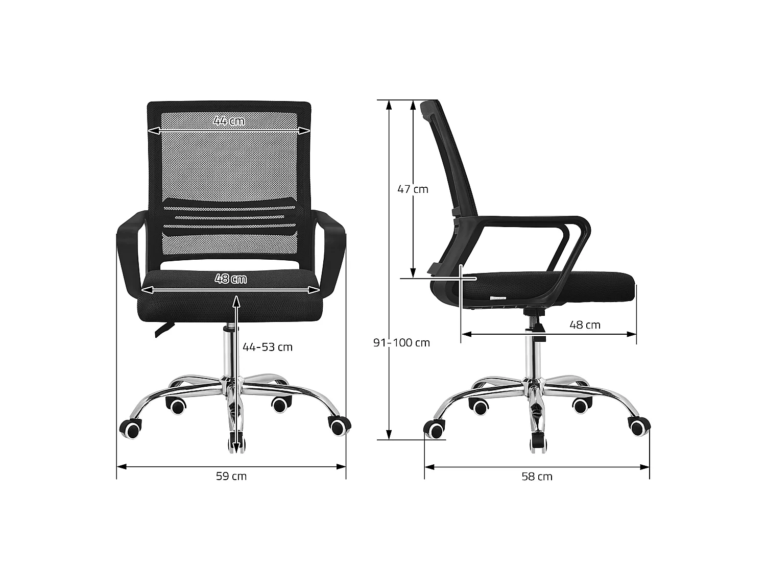 Chaise de bureau ergonomique noir avec roulettes pivotant 360° avec dossier en maille soutien lombaire et accoudoirs siège ordinateur hauteur réglable