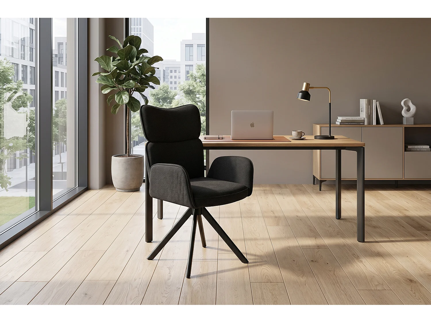 Sedia ufficio in tessuto, poltrona girevole nera – Oslo