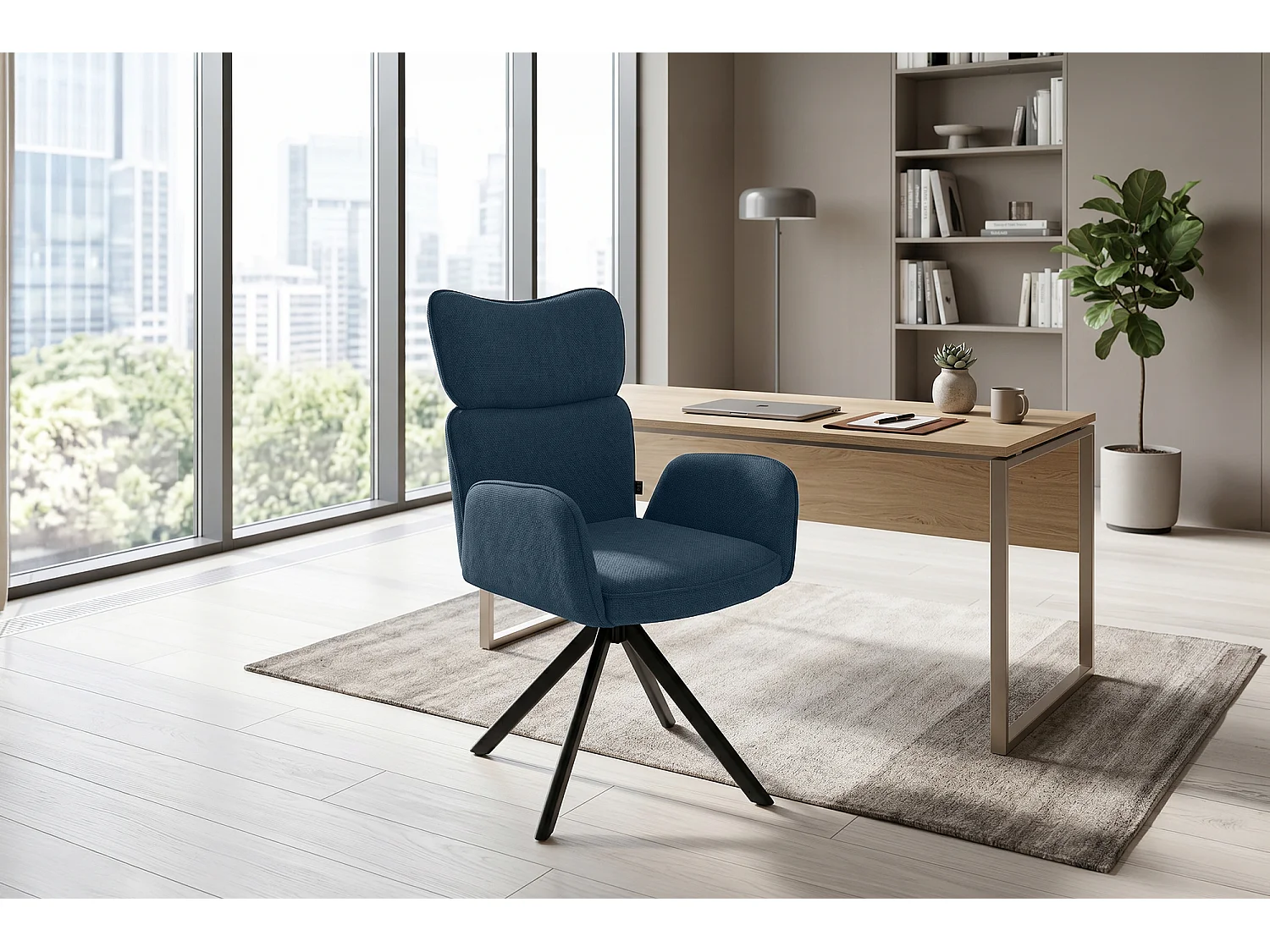 Sedia ufficio in tessuto, poltrona girevole blu – Oslo