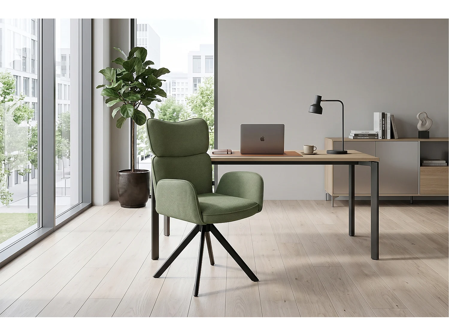 Sedia ufficio in tessuto, poltrona girevole verde oliva – Oslo