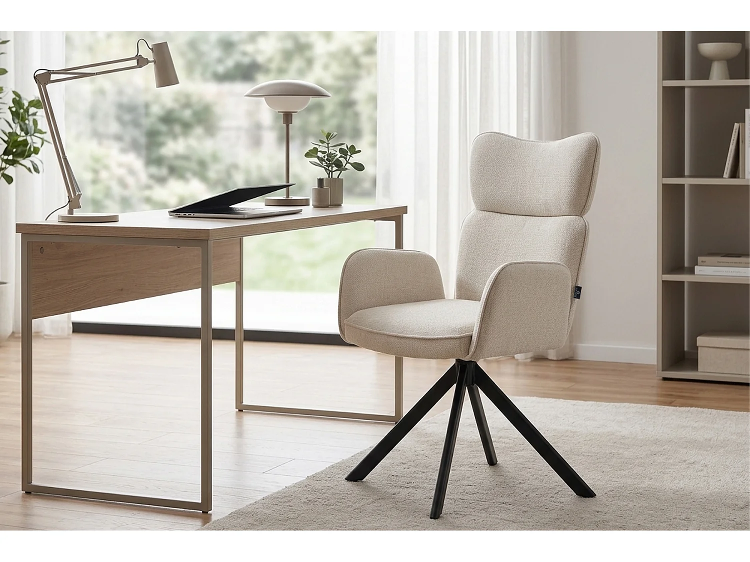 Sedia ufficio in tessuto, poltrona girevole beige – Oslo