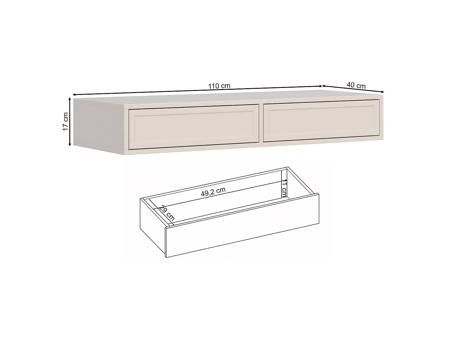 Coiffeuse 2 tiroirs - 110 cm - grège - VELVETO