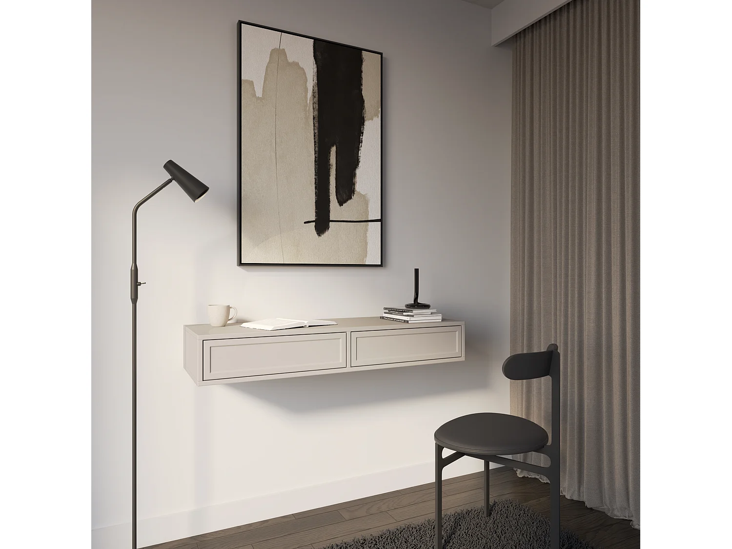 Coiffeuse 2 tiroirs - 110 cm - grège - VELVETO