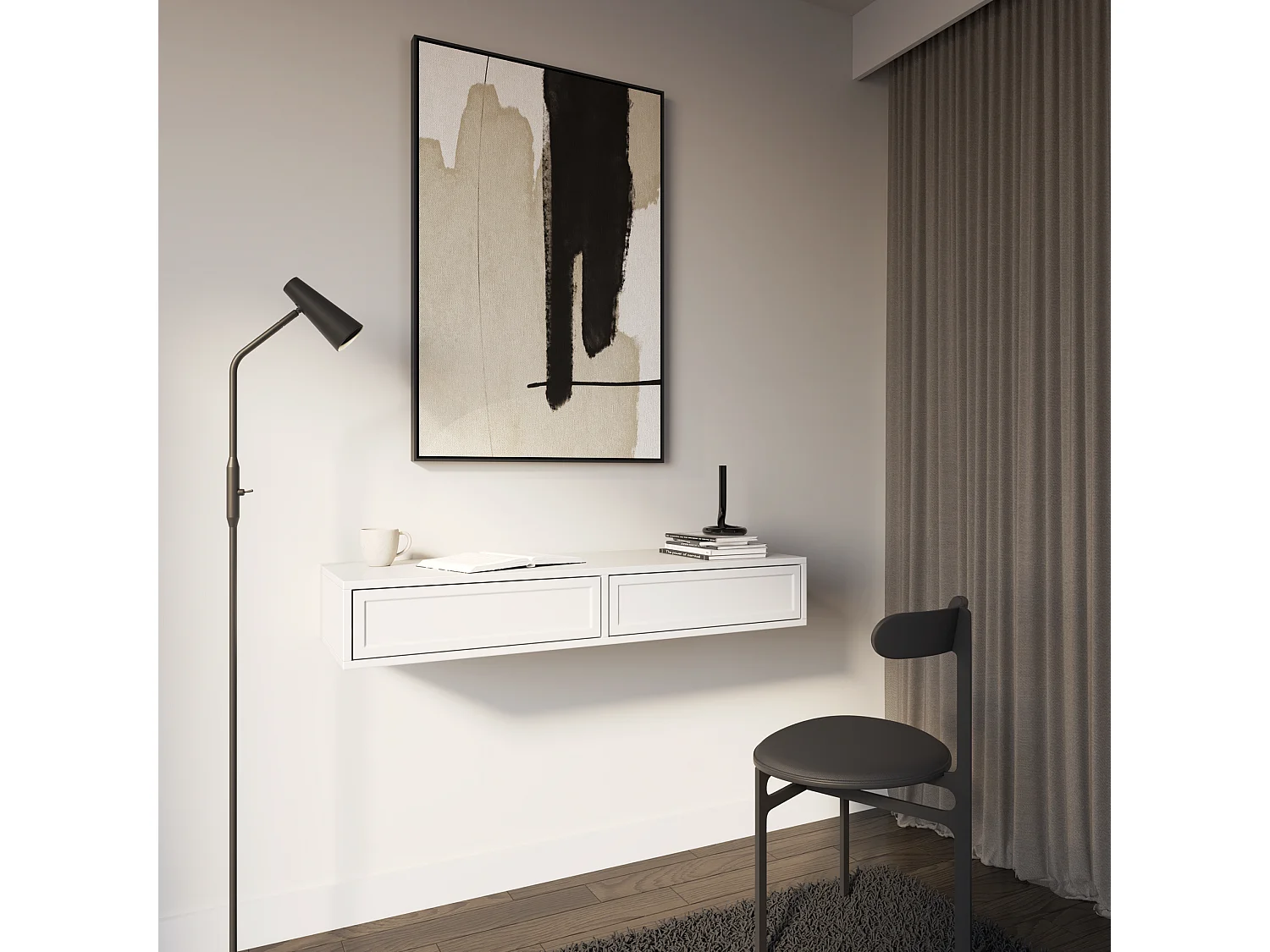 Coiffeuse 2 tiroirs - 110 cm - blanc - VELVETO