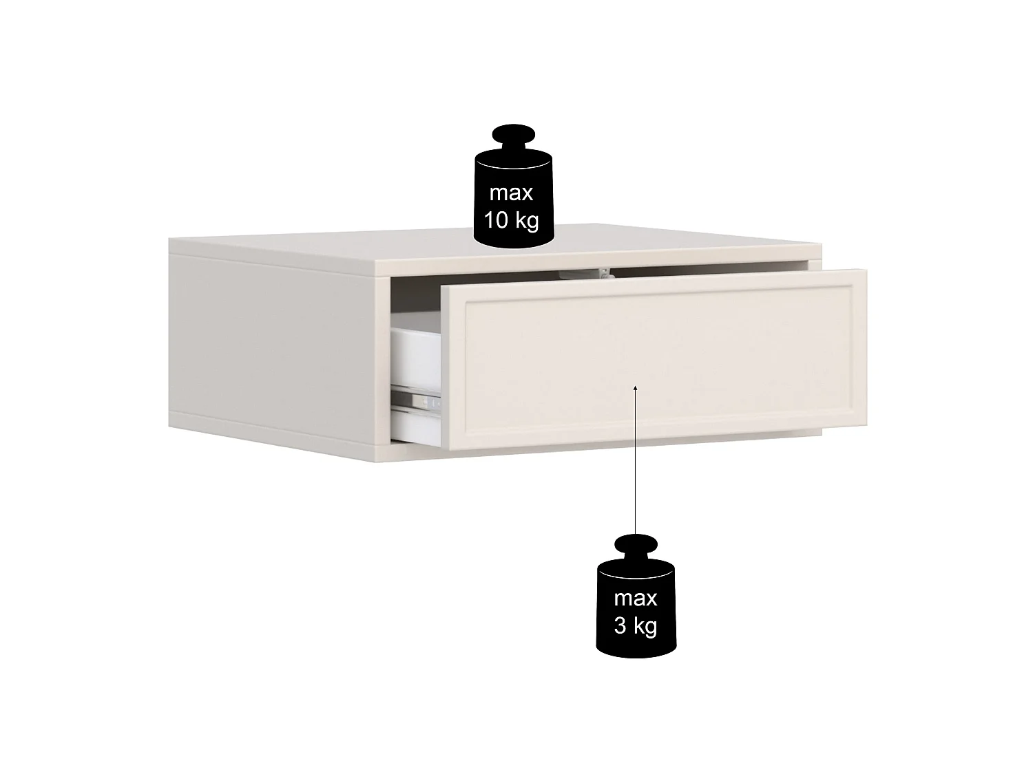Nachttisch hängend mit Schublade - 50 cm - schwarz - VELVETO