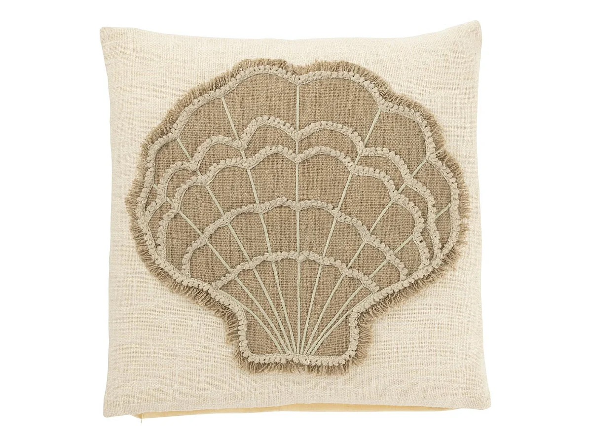 Coussin Déco en Coton "Coquillage" 50x50cm Blanc