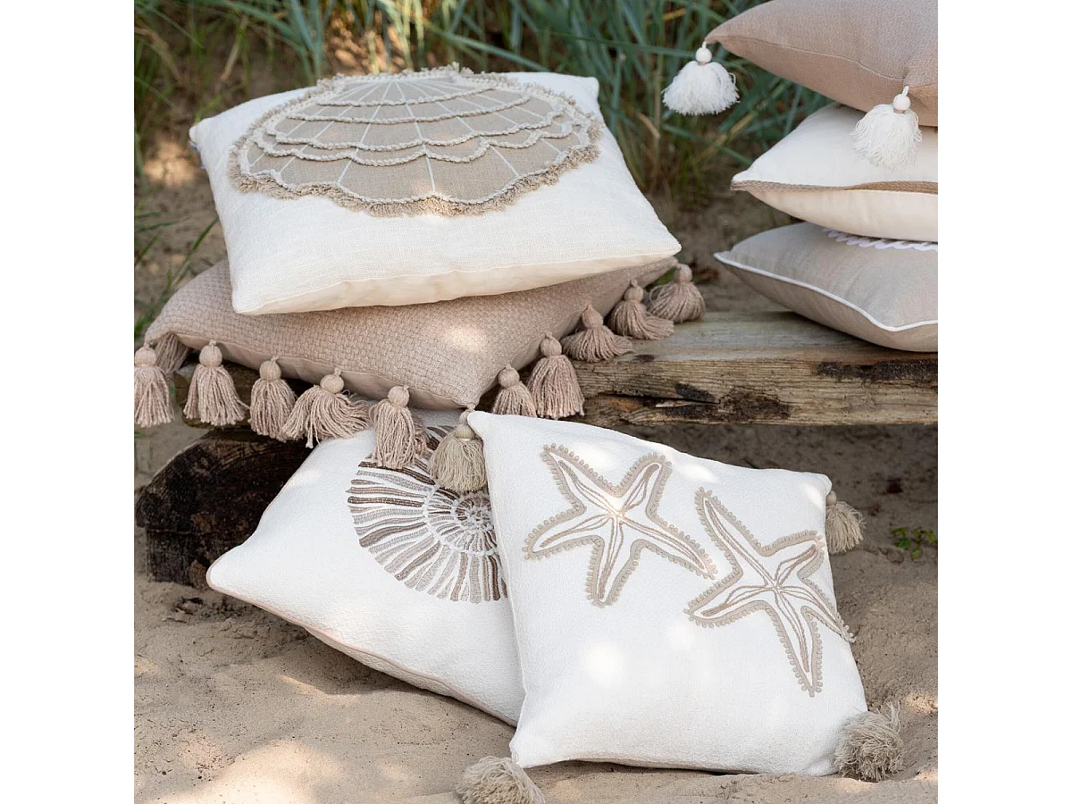 Coussin Déco en Coton "Coquillage" 50x50cm Blanc
