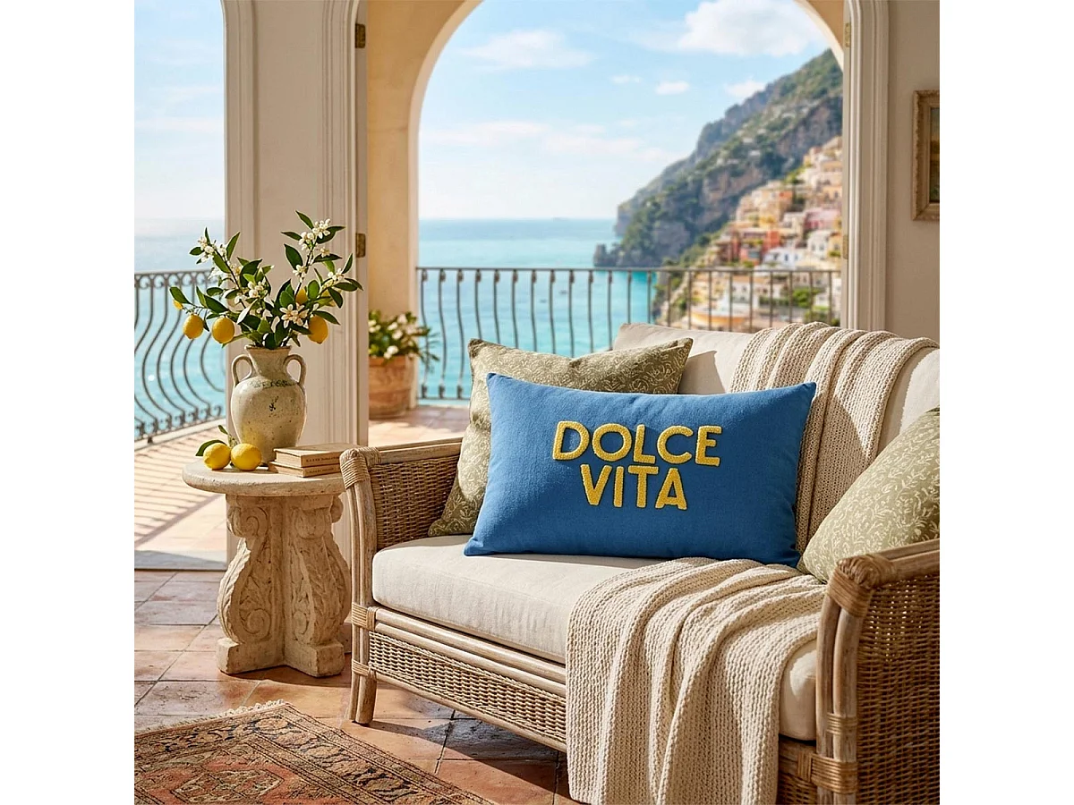 Coussin Déco en Coton "Dolce Vita" 30x50cm Bleu