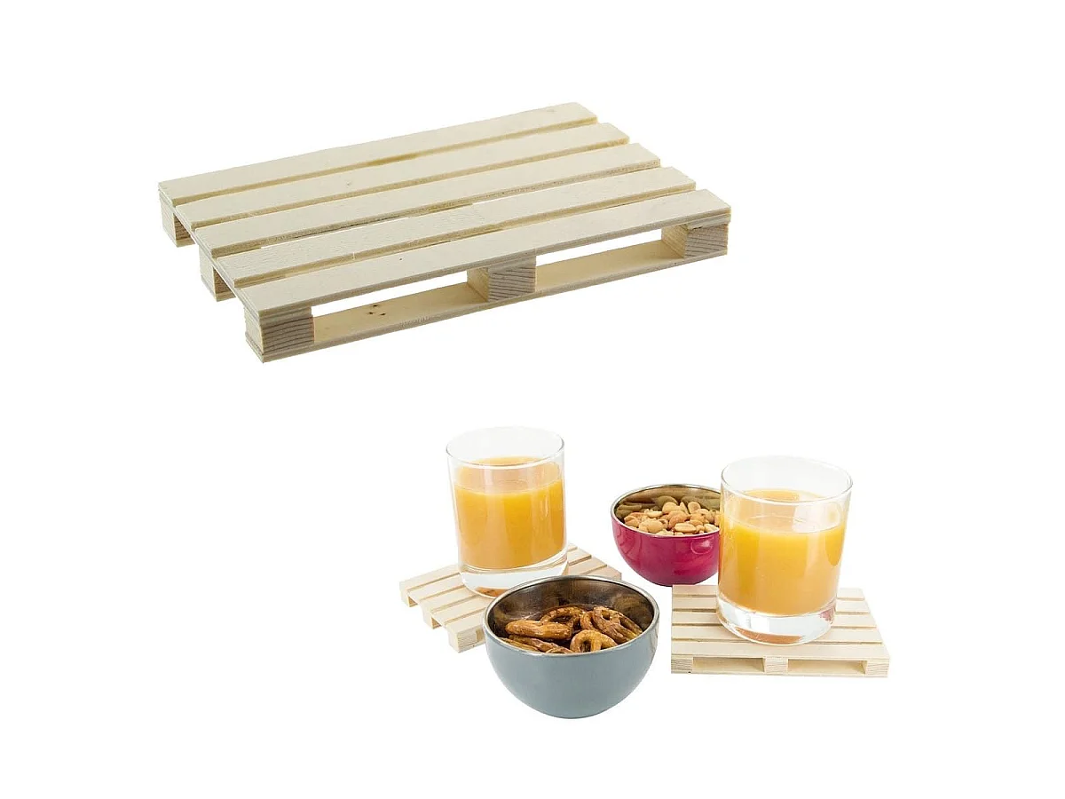 Set de 4 dessous de verre en forme de palette en bois de pin naturel
