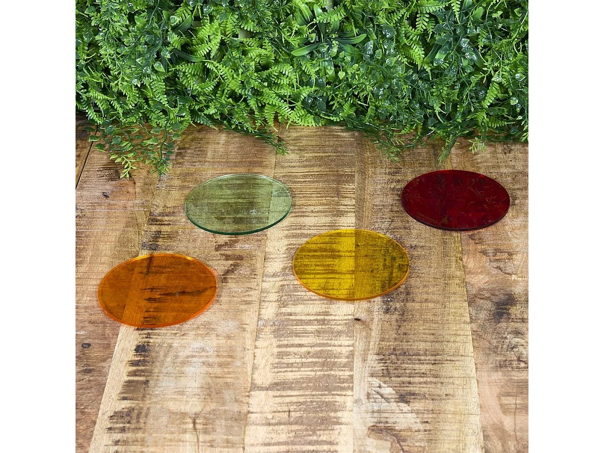 Set de 4 dessous de verre en acrylique rouge, orange, jaune et transparent (Ø10cm)