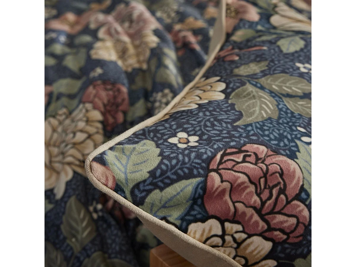 Coussin déhoussable 50x50cm velours imprimé floral coloris bleu - FAUSTINE
