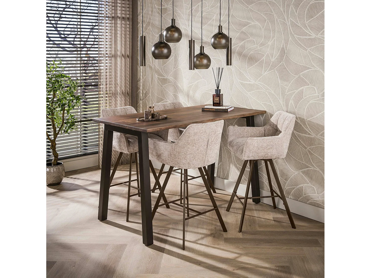 Table haute cuisine en bois d'acacia foncé 147 cm NAKO