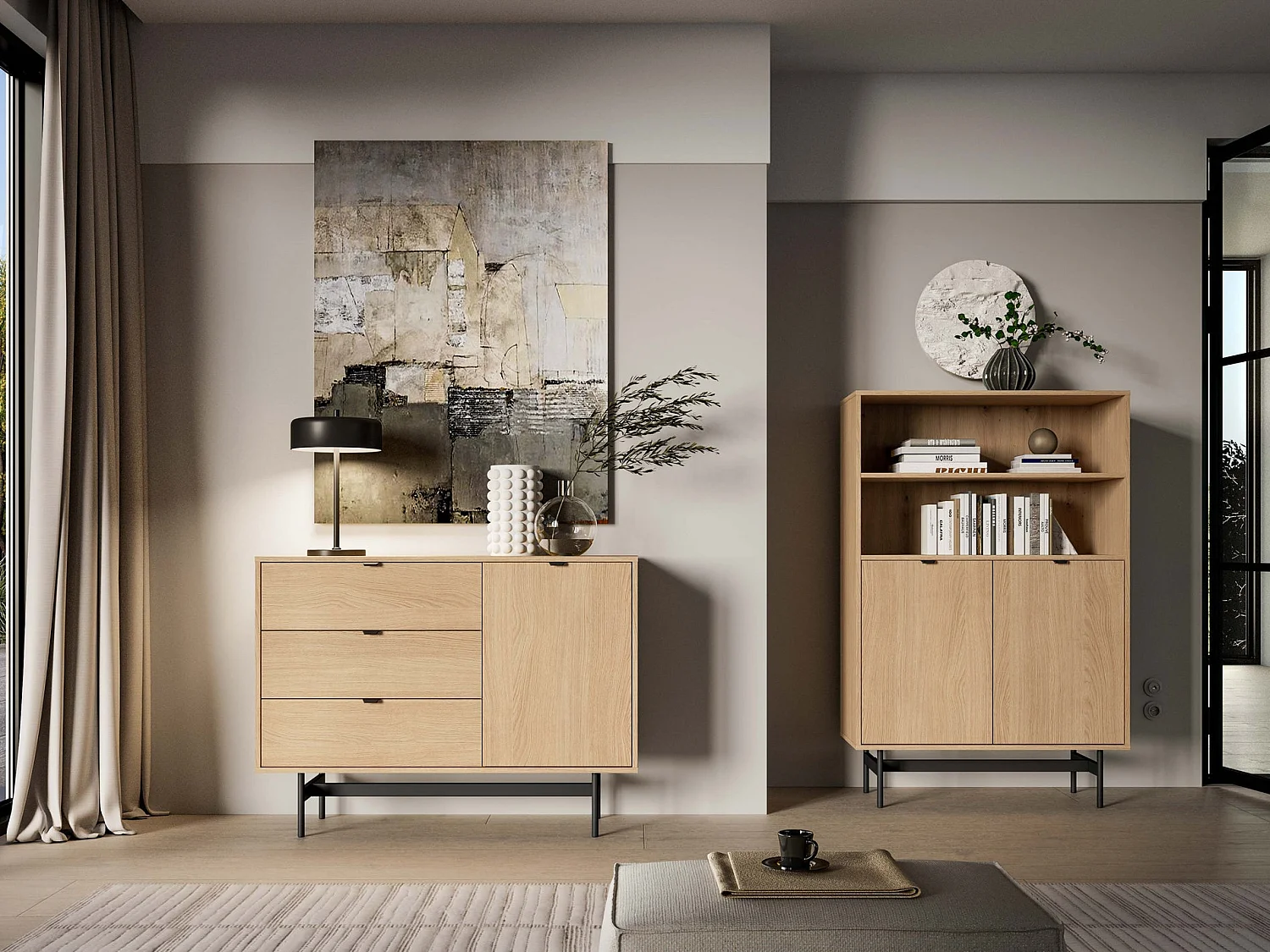 Buffet avec 1 porte et 3 tiroirs - 115 cm - Chêne mavelie - HEGGERS