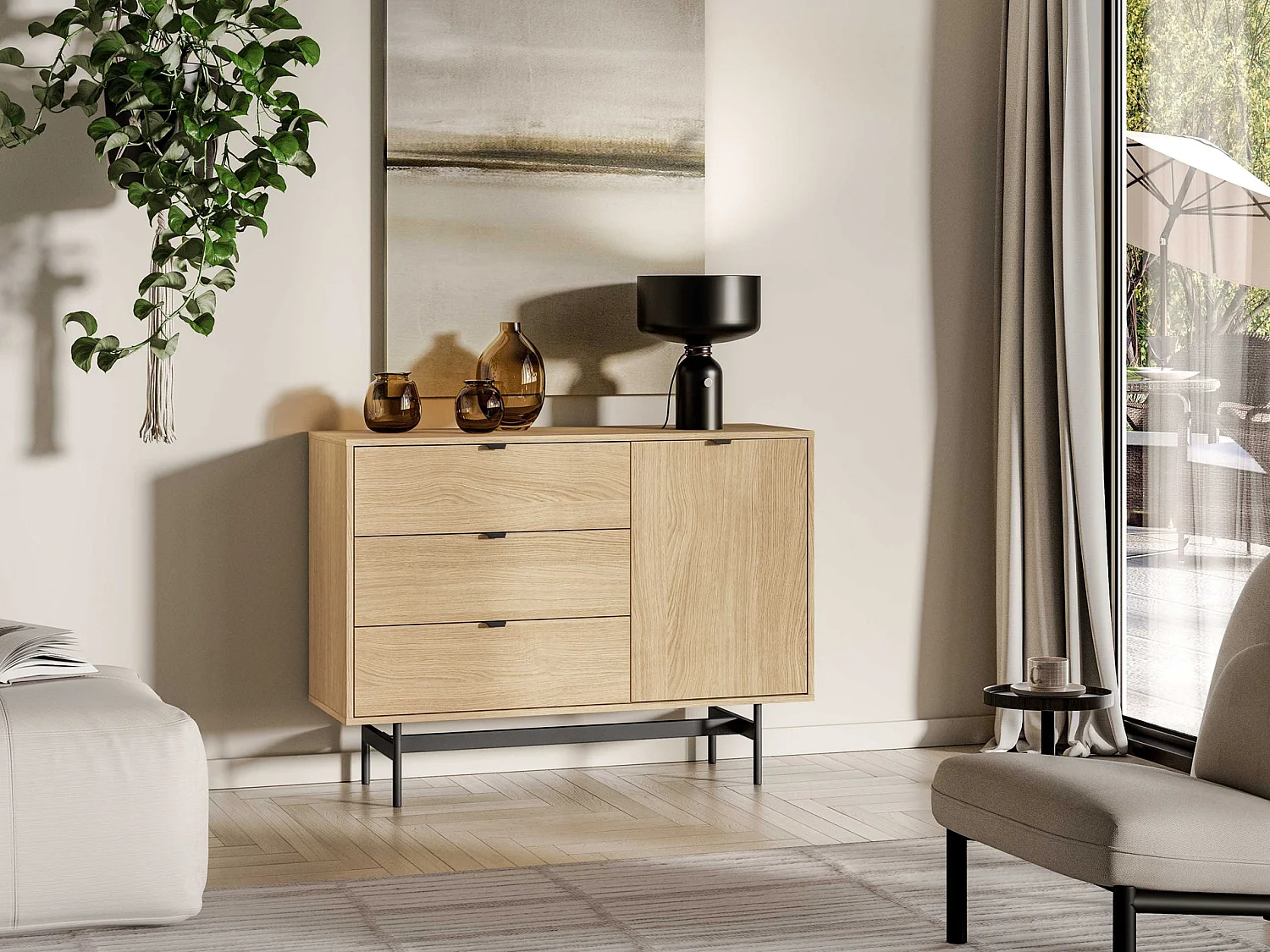 Buffet avec 1 porte et 3 tiroirs - 115 cm - Chêne mavelie - HEGGERS