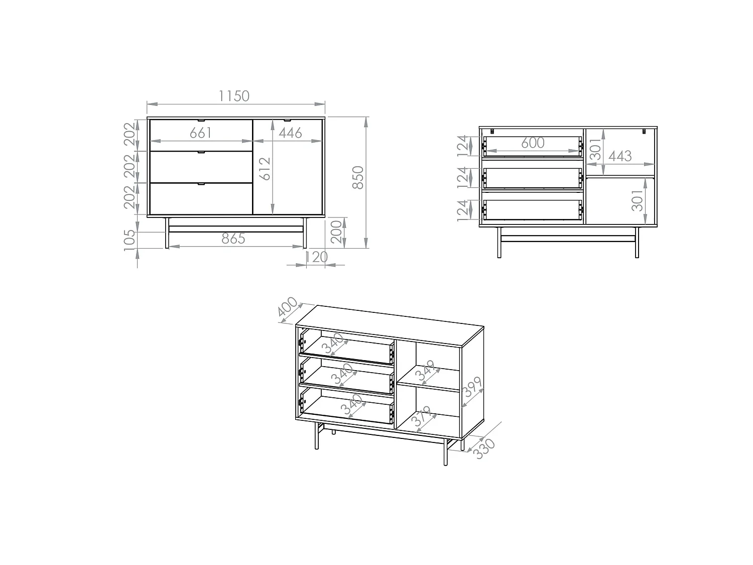 Buffet avec 1 porte et 3 tiroirs - 115 cm - Chêne mavelie - HEGGERS