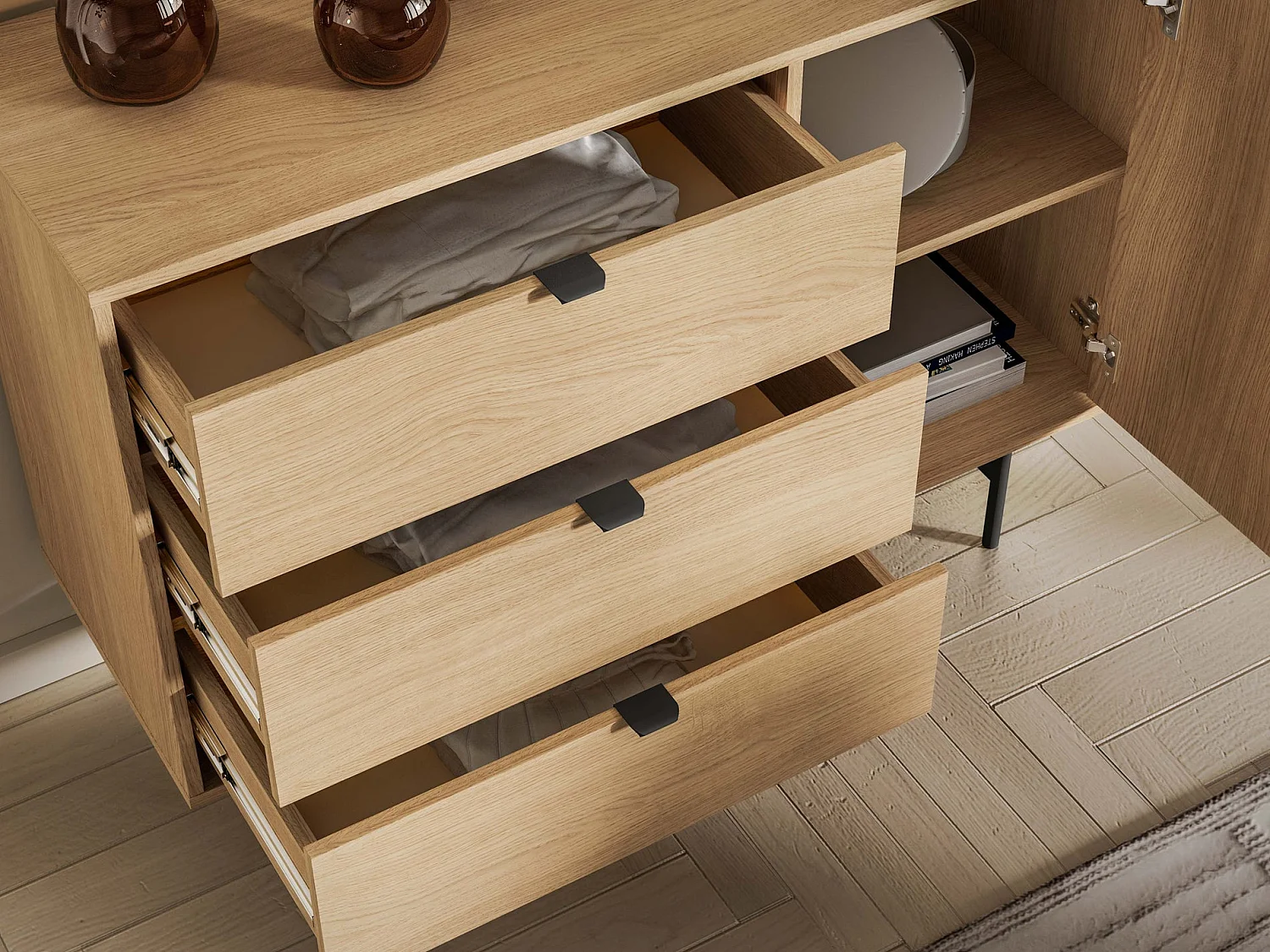 Buffet avec 1 porte et 3 tiroirs - 115 cm - Chêne mavelie - HEGGERS