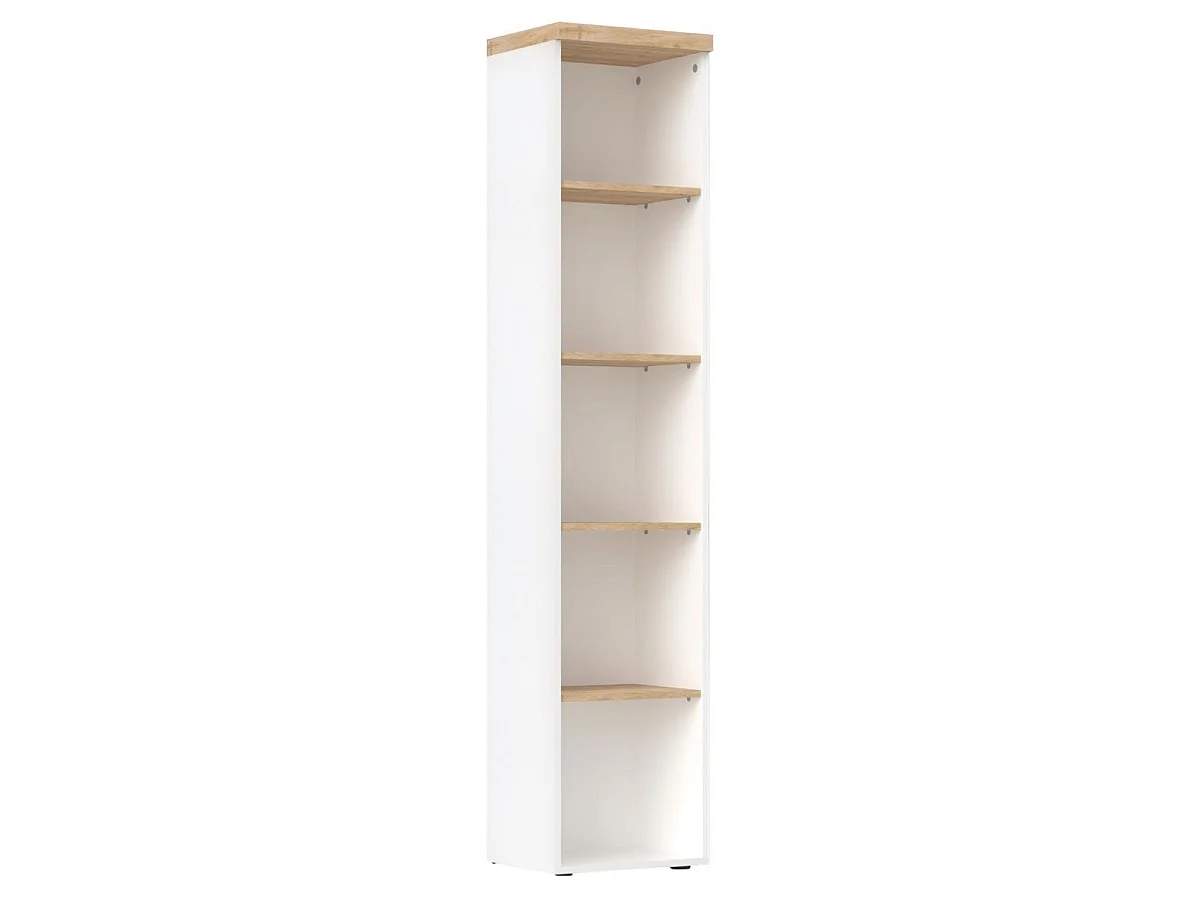 Etagère colonne blanc laqué brillant dessus et étagères aspect bois finition Cadiz - GENIUS