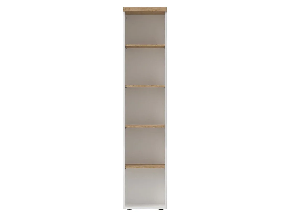 Etagère colonne blanc laqué brillant dessus et étagères aspect bois finition Cadiz - GENIUS